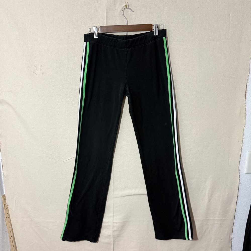 Vintage 90s Sportswear Black Green Side Stripe Mid Rise Yoga Pants Women Large